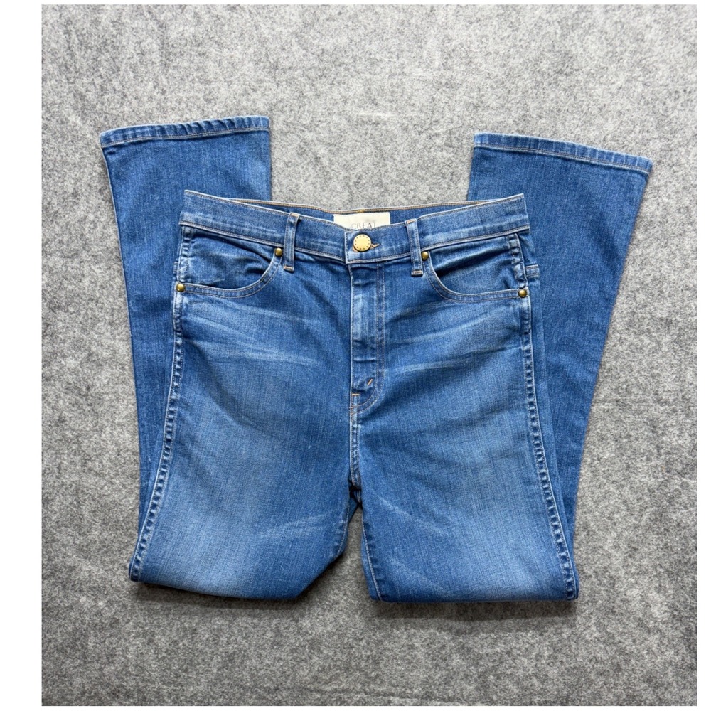 THE GREAT The Nerd Jeans High Rise Slim Flare Blue Denim Made in USA Size 28